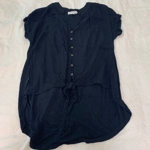 Black high low button up